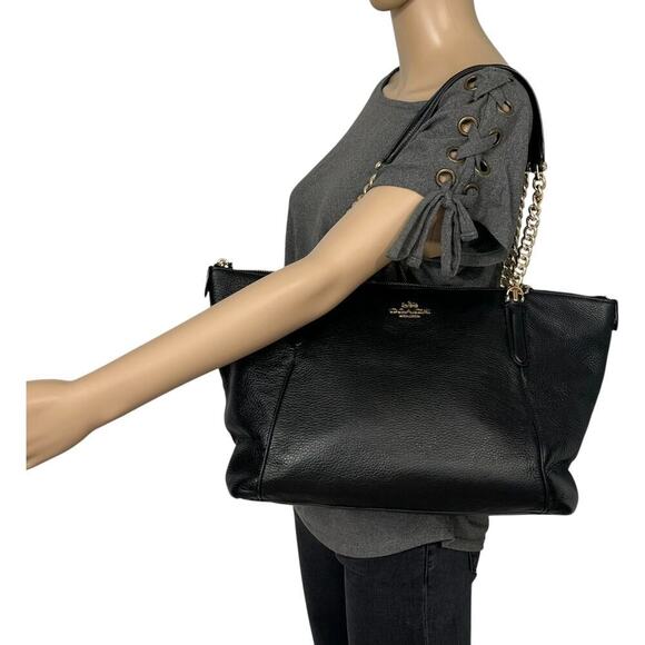 Coach Ava Leather Chain Tote Bag in Black with Gold Hardware - Picture 16 of 16